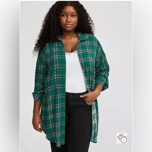 NWT Torrid Green Plaid Oversized Kimono Shirt
